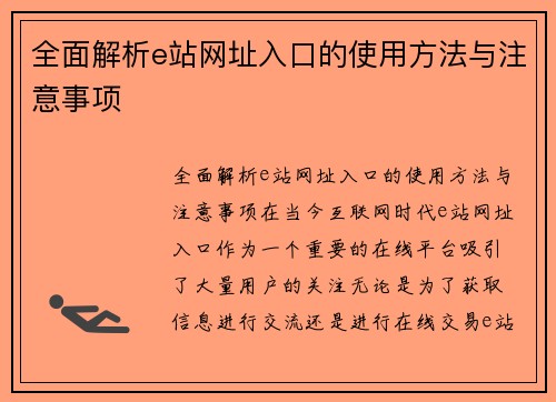 全面解析e站网址入口的使用方法与注意事项